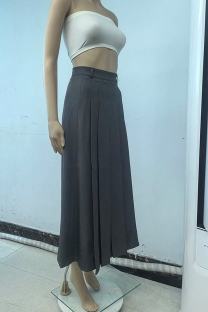 2026 New Women's Pleated Maxi Skirts Autumn High Waisted Zipper Jk Long Skirt Woman Elegant Loose Design Big Swing A-Line Skirts