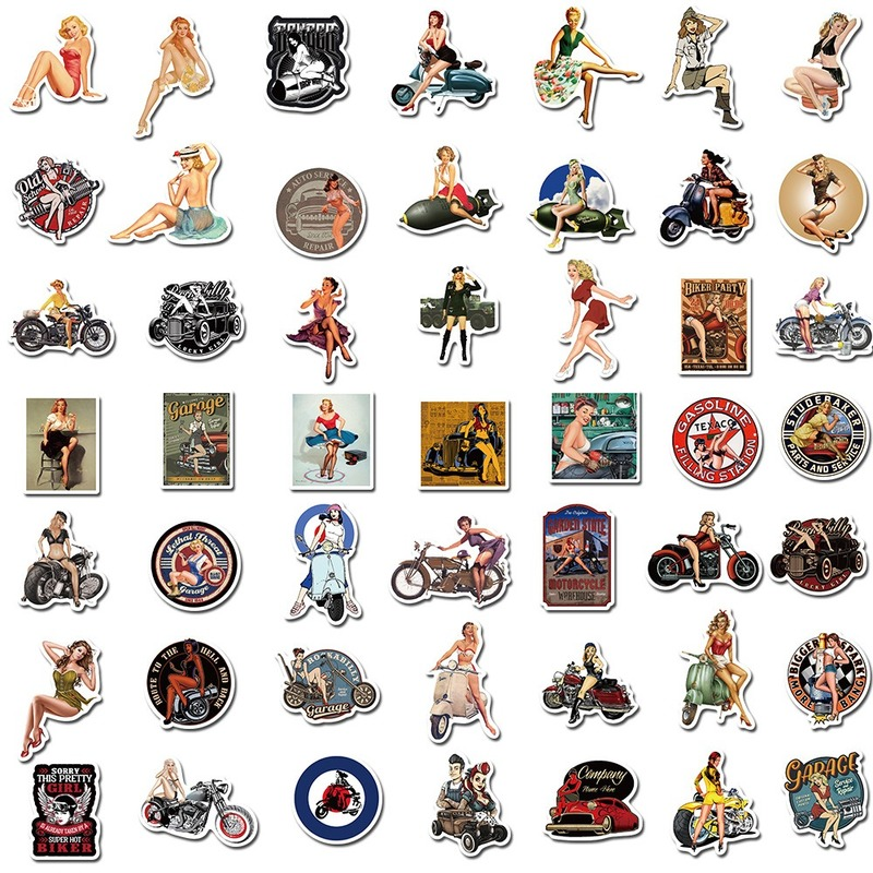 10/50/100pcs Aesthetic Retro Hot Girls Graffiti Stickers Motorcycle Guitar Phone Laptop Refrigerator Luggage Skateboard Decals