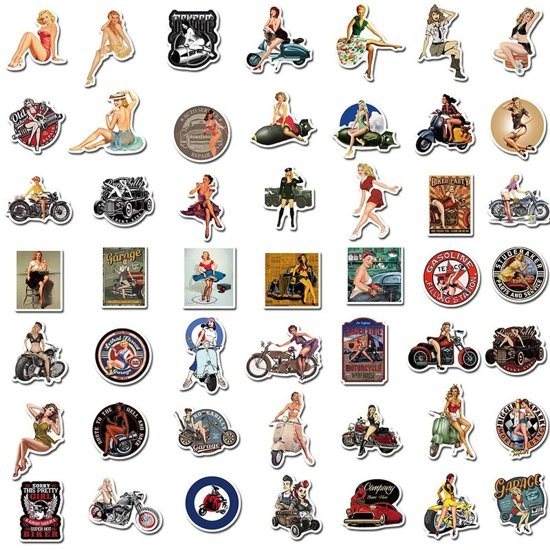 10/50/100pcs Aesthetic Retro Hot Girls Graffiti Stickers Motorcycle Guitar Phone Laptop Refrigerator Luggage Skateboard Decals