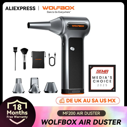 WOLFBOX MF200 Electric Powerful Fan Duster Wireless Air Blower Air Duster 3-Speed Adjustable Portable Fan for Car/Home/Outdoor