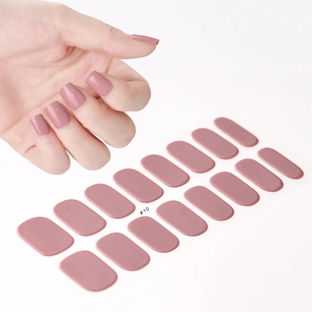 16Tips White French Semi-Cured Gel Nail Patch Sliders Full Cover Gel Nail Stickers For UV Lamp Adhesive Decals Manicure Patch #7