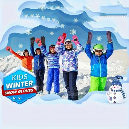 Winter Snow Gloves for Boys Girls Ages 10-14, Warm Knit Windproof for Skiing Cycling Fishing, Machine Washable