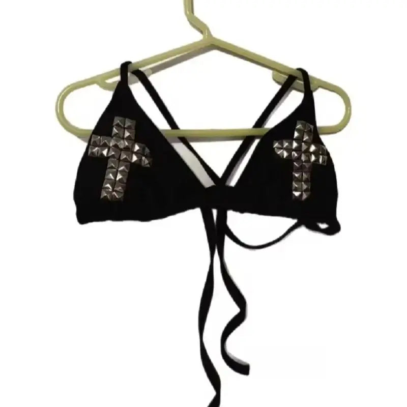 Y2K swimsuit tie emo girl sexy spicy retro women punk new beach swimsuit gothic fashion hot brick print swimsuit biki