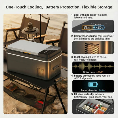 Podofo Car Refrigerator 20L 25L 30L Mini Compressor Car Freezer Cooler 48QT APP Control Cooler 12 24V DC 100 240V AC For Camping Truck Home Travel