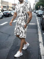 2025 Summer Men's Clothing Letter Print Short Sleeve Top Men's Elastic Waist Shorts 2-piece Set Plus Size T Shirts Shorts Set
