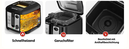 Aigostar gruzdintuvė, 2,5 l talpos, 1650 W, be BPA, su permatomu langu, temperatūros reguliavimu ir ekranu, juoda