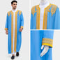 luxury Gold Embroidered Arab Traditional Long Robe Thobe Men's Formal Dress Middle East Ethnic Style Polyester Fiber