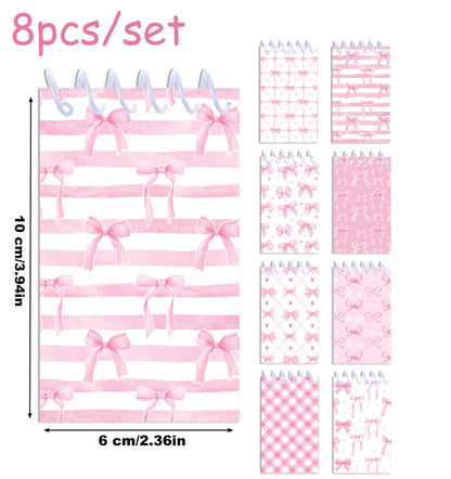 8pcs Pink Bowknot Theme Mini Spiral Pocket Notebooks Memo Pad Coil Booklet Notepads For Office Stationery School Diaries