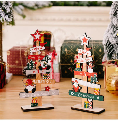 Wooden Christmas Tree Desktop Ornament Santa Claus Merry Christmas Sign Plaque Xmas Decoration for Home 2026 New Years Noel Gift