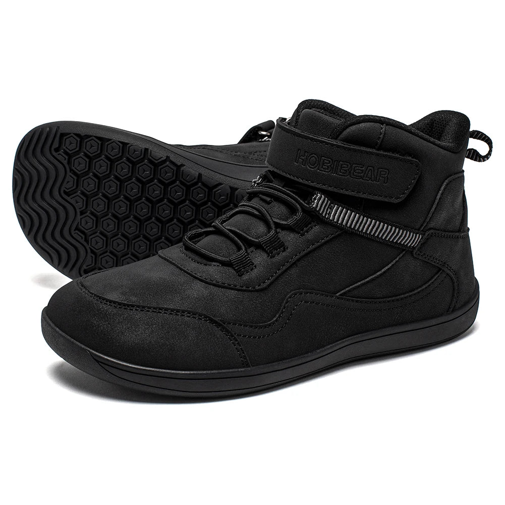 HOBIBEAR Kids Mid-Barefoot Shoes Big/Kid Wide Toe Box Zero Drop Artificial Leather Hook-Loop Outdoor Boots