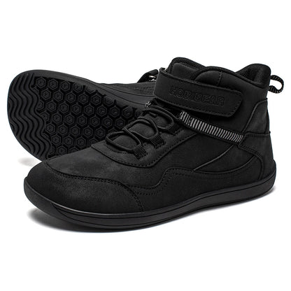 HOBIBEAR Kids Mid-Barefoot Shoes Big/Kid Wide Toe Box Zero Drop Artificial Leather Hook-Loop Outdoor Boots