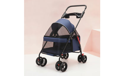 Pet Stroller with Storage Basket 4-Wheel Foldable Pet Stroller Collapsible Breathable for Small Dogs, Outdoor Walks, Travel