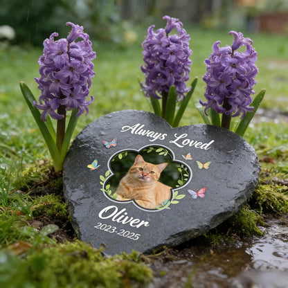 Personalized Pet Memorial Slate Heart Stone Custom Photo Name Dog Cat Grave Marker Garden Headstone Plaque Keepsake PetLoss Gift