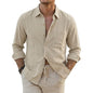 Korean Long Sleeve Linen Cotton Shirts Luxury Shirts for Men Breathable Men's T-Shirts Hawaiian Shirt Loose Lapel White Tshirt