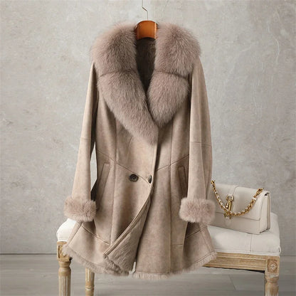 Aorice Women Real Rabbit Leather With Fur Coat Jacket Brand New Female Winter Fox Collar Trench Parka CT189