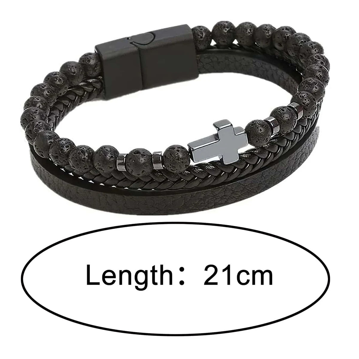 Vintage Multi-Layer Leather Bracelet Men Punk Cross Charm Tiger Eye Stone Beads Bracelet Fashion Braided Wrap Wristbands Jewelry