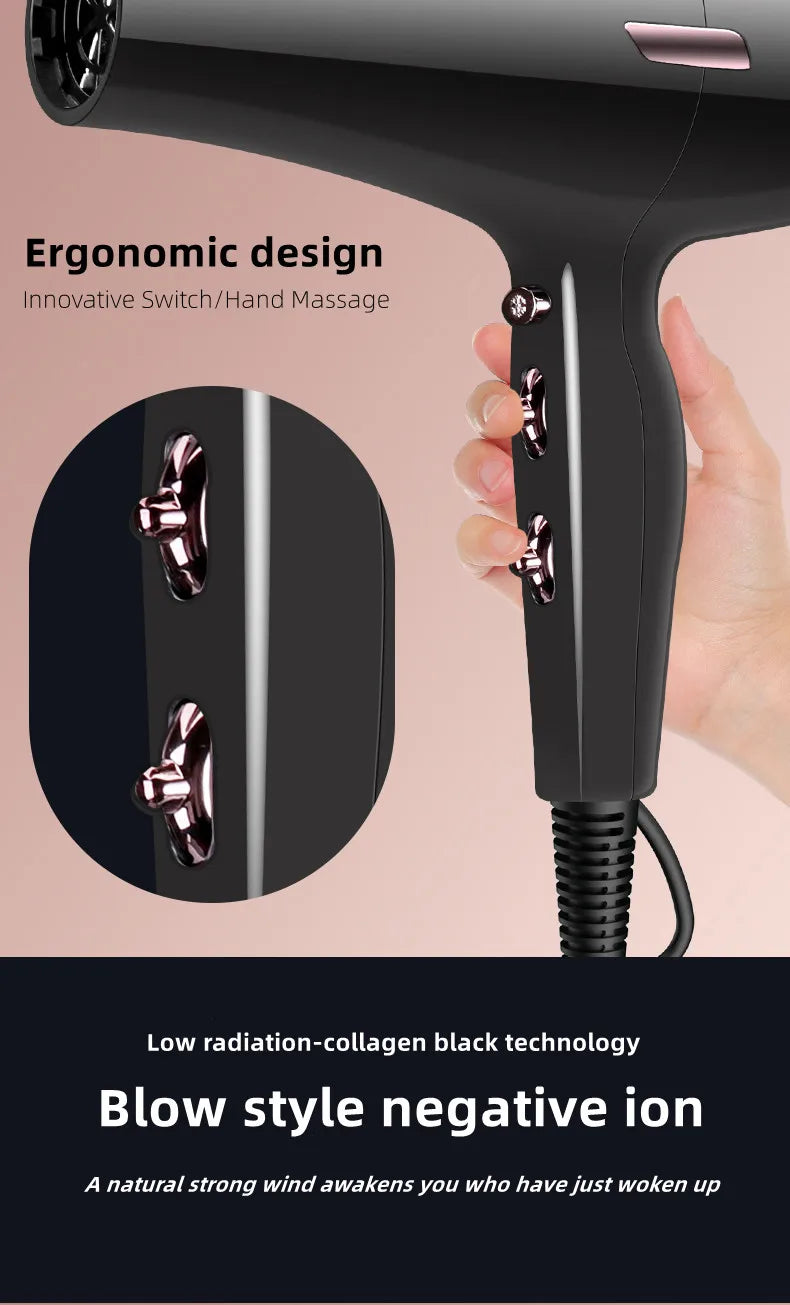 2300W Hair Salon Hair Dryer High Power Strong Wind Speed Dry Blue Light Ion Silent Home Hairdresser Special New Product