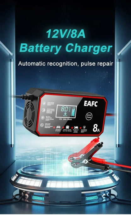 12V 8A Intelligent Car Battery Charger Car Battery Charger Pulse Repair Motorcycle Truck Battery Charger GEL Lead Acid