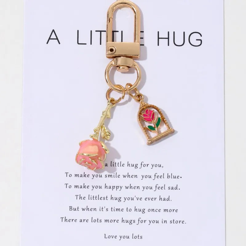 Random 2Pcs Valentine's Day Colored Rose Pendant Enamel Keychain Romantic And Beautiful Style Car Bag Keychain Gift Souvenir