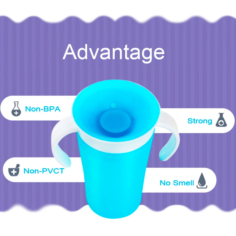 Baby Water Cups 360 Degrees Rotated Baby Learning Drinking Cup with Double Handle Flip Lid Leakproof Infants Water Cups Bottle