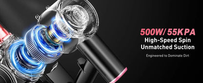 Cordless Vacuum Cleaner, 55Kpa/500W/45min 10 in 1 Powerful Stick Vacuum Cleaner for Home Pet Hair/Hard Floor/Carpet