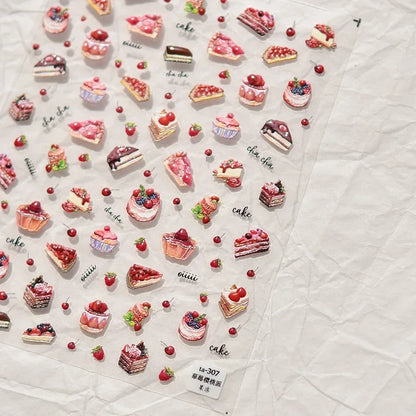 5D Pudding Jelly Dessert Fruit Cherry Pink Claw Print Bowknot Tie knot Love Heart Stars Nail Art Sticker Adhesive Manicure Decal