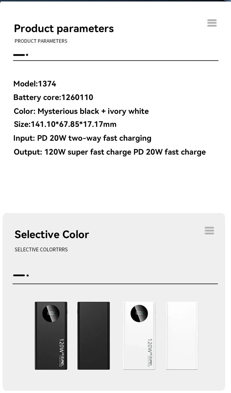 2027 Lenovo HOT CCC 500000mAh PowerBank 120W Super Fast Charging PD20W LED Digital Display Battery Suuply For iPhone17  Xiaomi