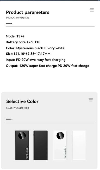 2027 Lenovo HOT CCC 500000mAh PowerBank 120W Super Fast Charging PD20W LED Digital Display Battery Suuply For iPhone17  Xiaomi