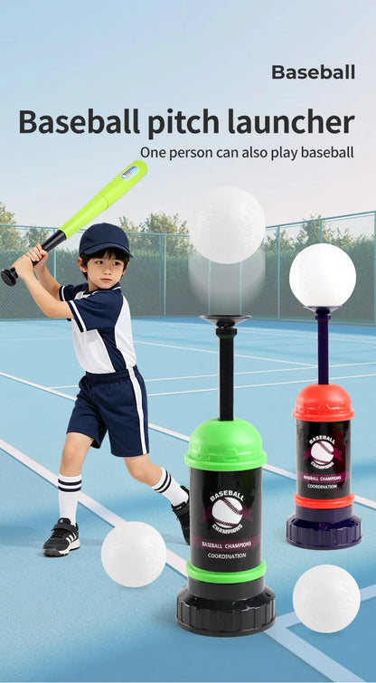 Boys Baseball Pitching Machine Toys Set with Carry Bag Ground Pegs Soft Baseball Outdoor Sports Games Training Toy Kids Gift