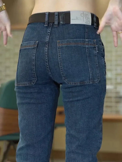 Spring Summer Thin Six Pocket Men's Jeans Elastic Straight Leg Casual Slim Fit Jeans Versatile Multi-Pocket Long Y2K Denim Pants