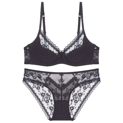 Summer Sexy Lace Embroidery Women Lingerie Set French Thin Cup Push Up Bra Comfort Breathable Underwear Ladies Bra Briefs Set