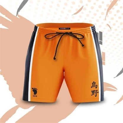 Summer Vacation Men's Cartoon Anime Haikyuu Print Drawstring Waist Board Shorts Fashion 3D Print Breathable Kids Street Shorts