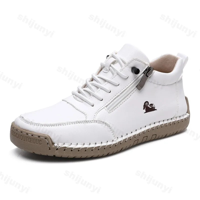 Women Sports Shoes 2026 New Outdoor Hiking Flat Bottomed Comfortable Casual Driving Shoes Soft Sole Zipper Fashion Leather Shoes