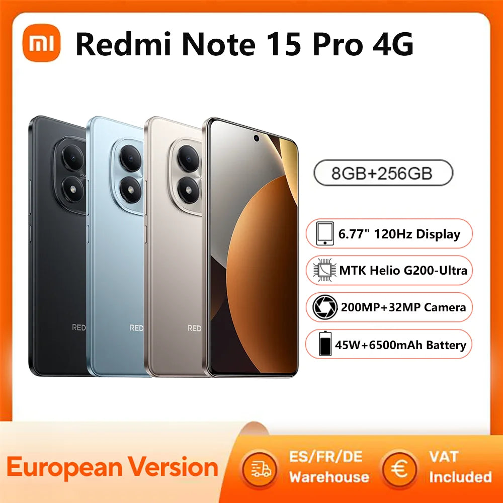 Xiaomi Redmi Note 15 Pro 4G Smartphone NFC MTK Helio G200-Ultra 6.77" 120Hz Display 200MP OIS, 45W Charge, IP65, Battery 6500mah