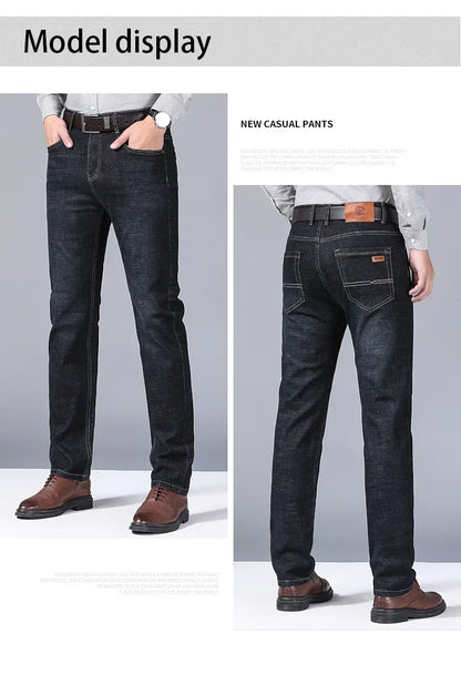 Men Fashion Straight Jeans Mens 2025 New Stretch Slim Fit Pants Comfortable Soft Business Denim Trousers Male Brand Clothing