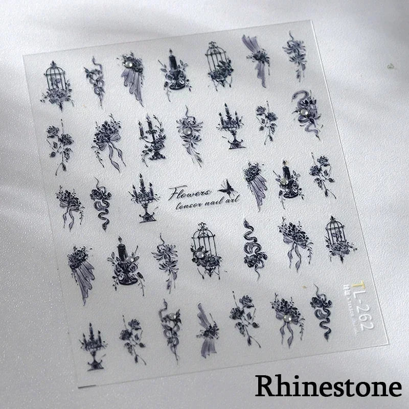 5D Gold Stamped Silver Sun Stars Snake Nail Art Stickers Totems Reliefs Self Adhesive Dark Chinese Style Manicure Decals