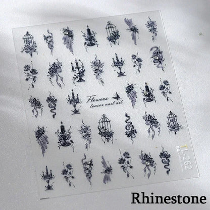 5D Gold Stamped Silver Sun Stars Snake Nail Art Stickers Totems Reliefs Self Adhesive Dark Chinese Style Manicure Decals