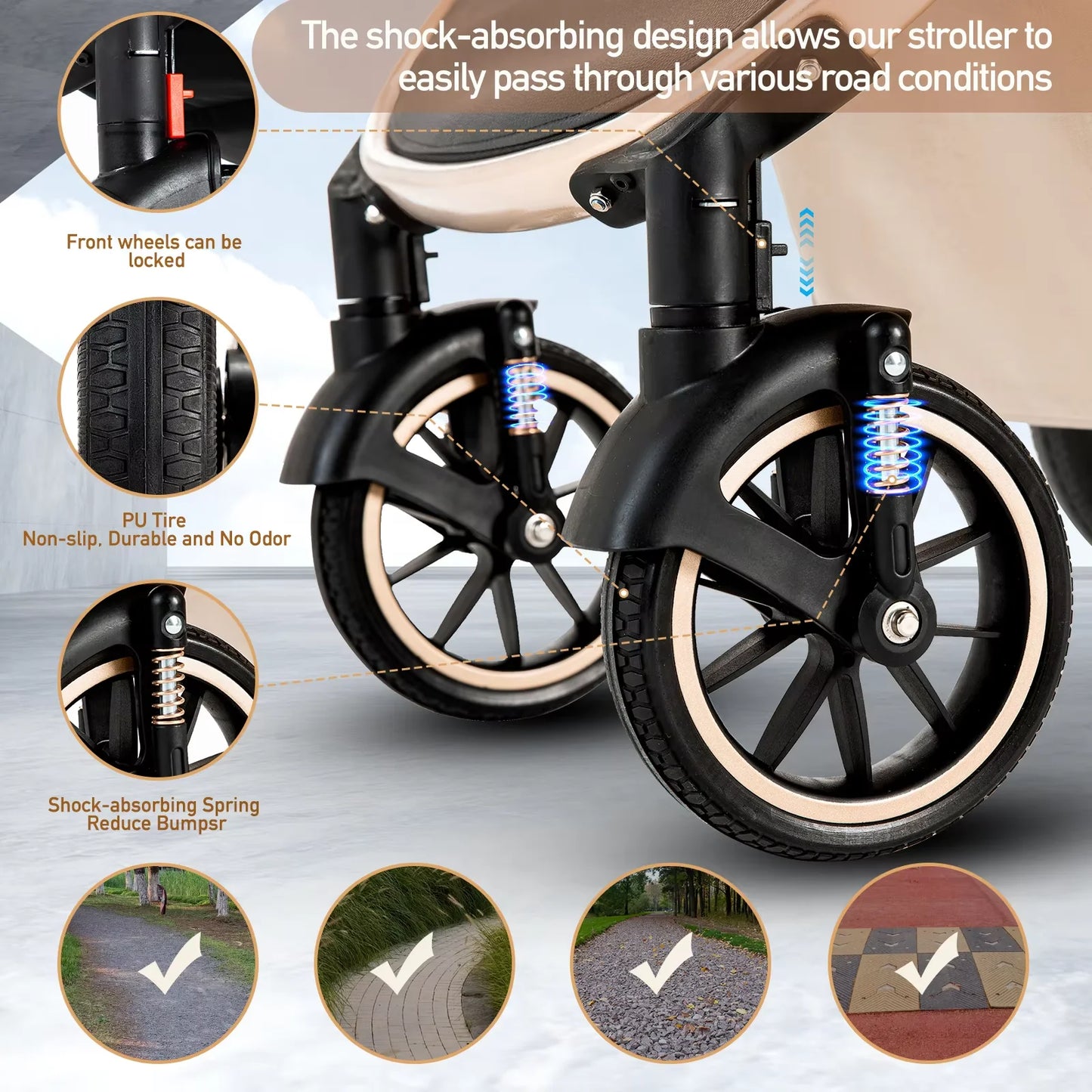Baby Stroller 3 in 1 Easy Folding Multifunctional Stroller Travel Portable Baby Carriage Safety Seat EU Standard Aluminum Frame