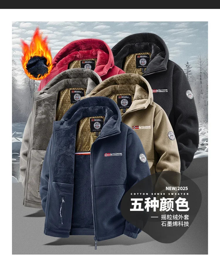 Autumn and Winter New Retro Trendy Jacket Men's Double Sided Polar Fleece Business Leisure Outdoor Couple Coat Top