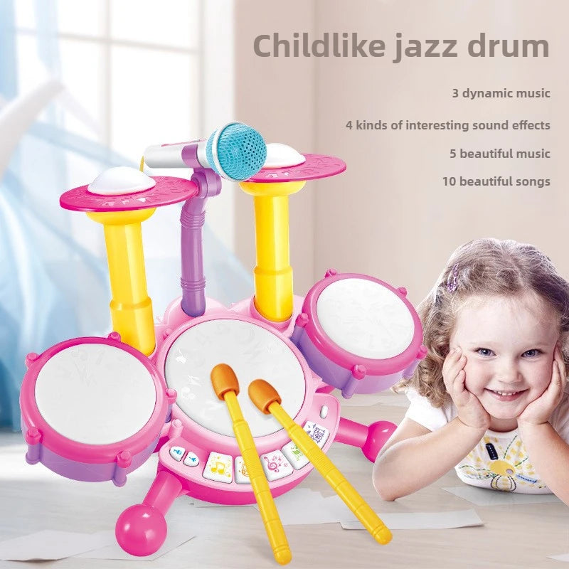 Kids Jazz Drum Set Toddlers Musical Instruments Baby Percussion Educational Learning Toys with Microphone Gifts for Boys Girls