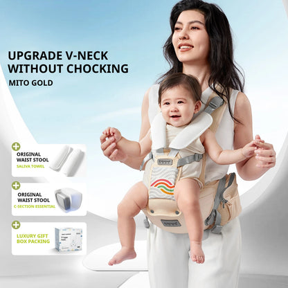 AIBEDILA Baby Carrier Waist Stool Ergonomic Kangaroo Baby Carrier with Knob Breathable Newborn Waist Stool 0-36M