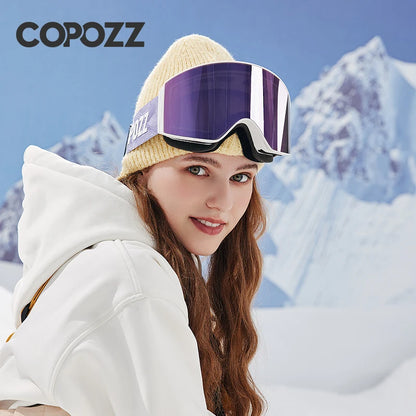 COPOZZ Magnetic Ski Goggles UV400 Protection Anti-Fog Ski Glasses Men Women Quick-Change Lens Snowboard Goggles with Two Options