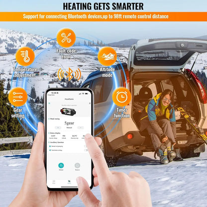 8KW 12V/220V All-in-One Diesel Heater, 0.16-0.52l/h, 8-36 ℃ Adjustable, LCD remove & Bluetooth APP, Portable for Camping RV