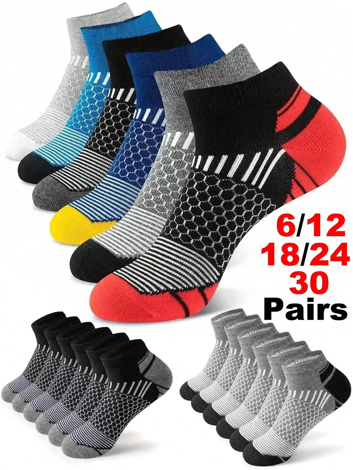 12Pairs High Qualit Athletic Socks Men's Ankle Socks Running Cyclling Waist Honeycomb Design And Firm Sports Leisure Socks Gifts