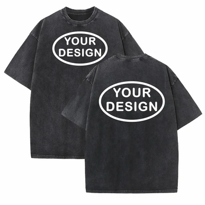 Custom T-shirt with Hip-hop Street Team Logo Men's 230G Pure Cotton, Loose Fit, High-temperature Printed Custom Top