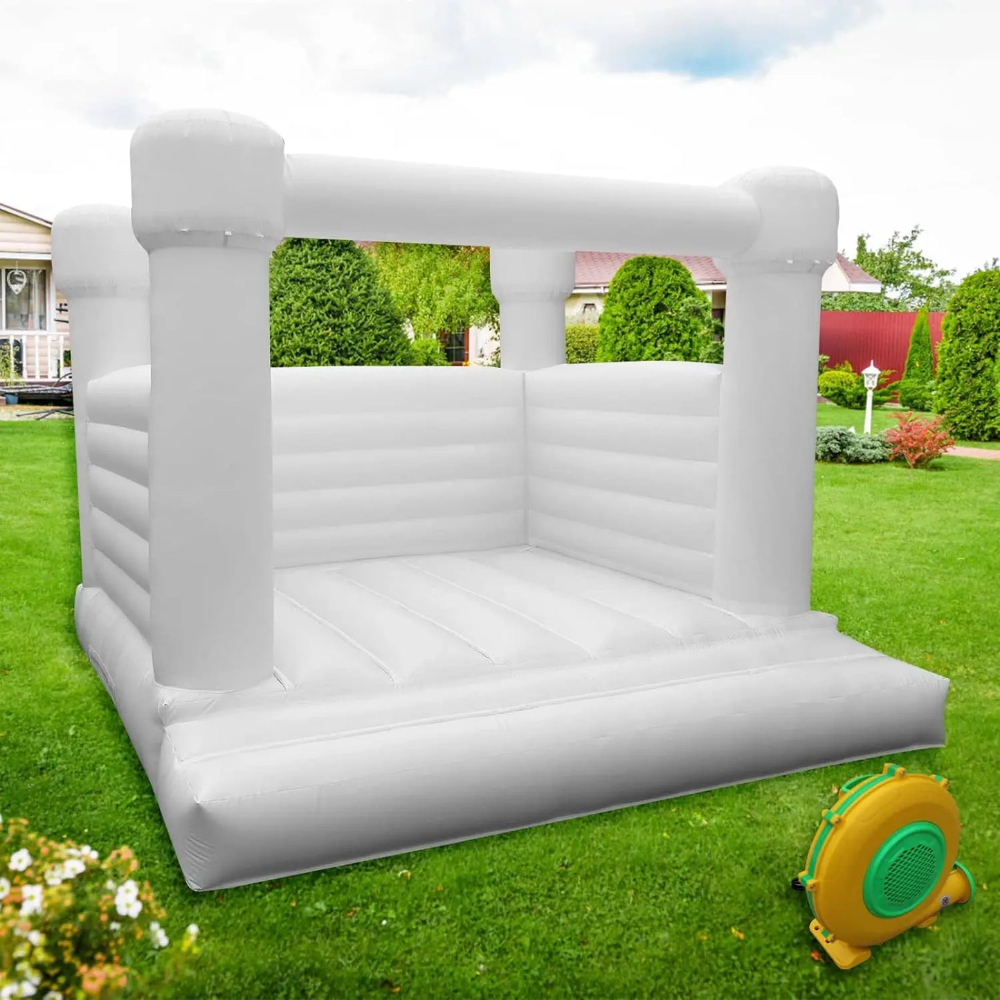 White Inflatable Bounce House With Blower 100% PVC Durable Jumping Bouncy Castle Jumper For Birthday Party Backyard Kids Gifts