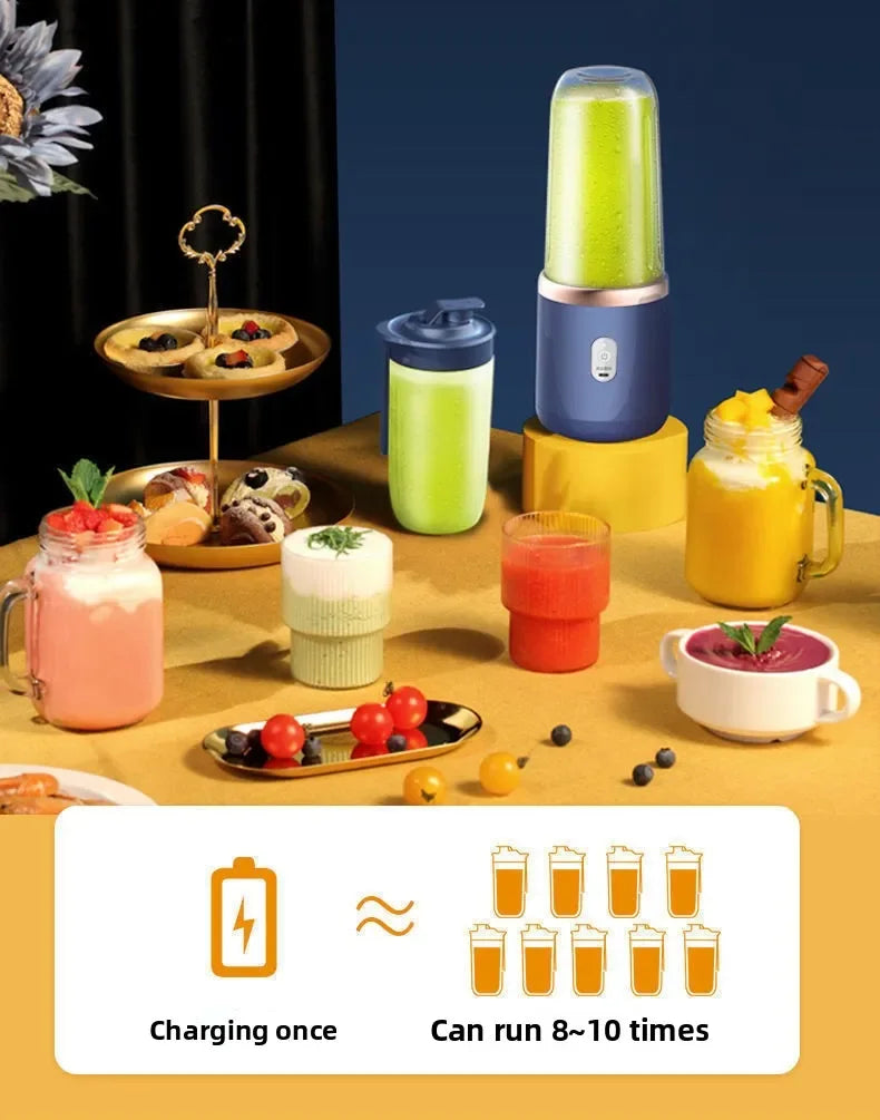 Portable Fruit Juicer Blenders Outdoor Personal Electric Mini Bottle Home USB Charge 6 Blades Double Cup Juicer Machine