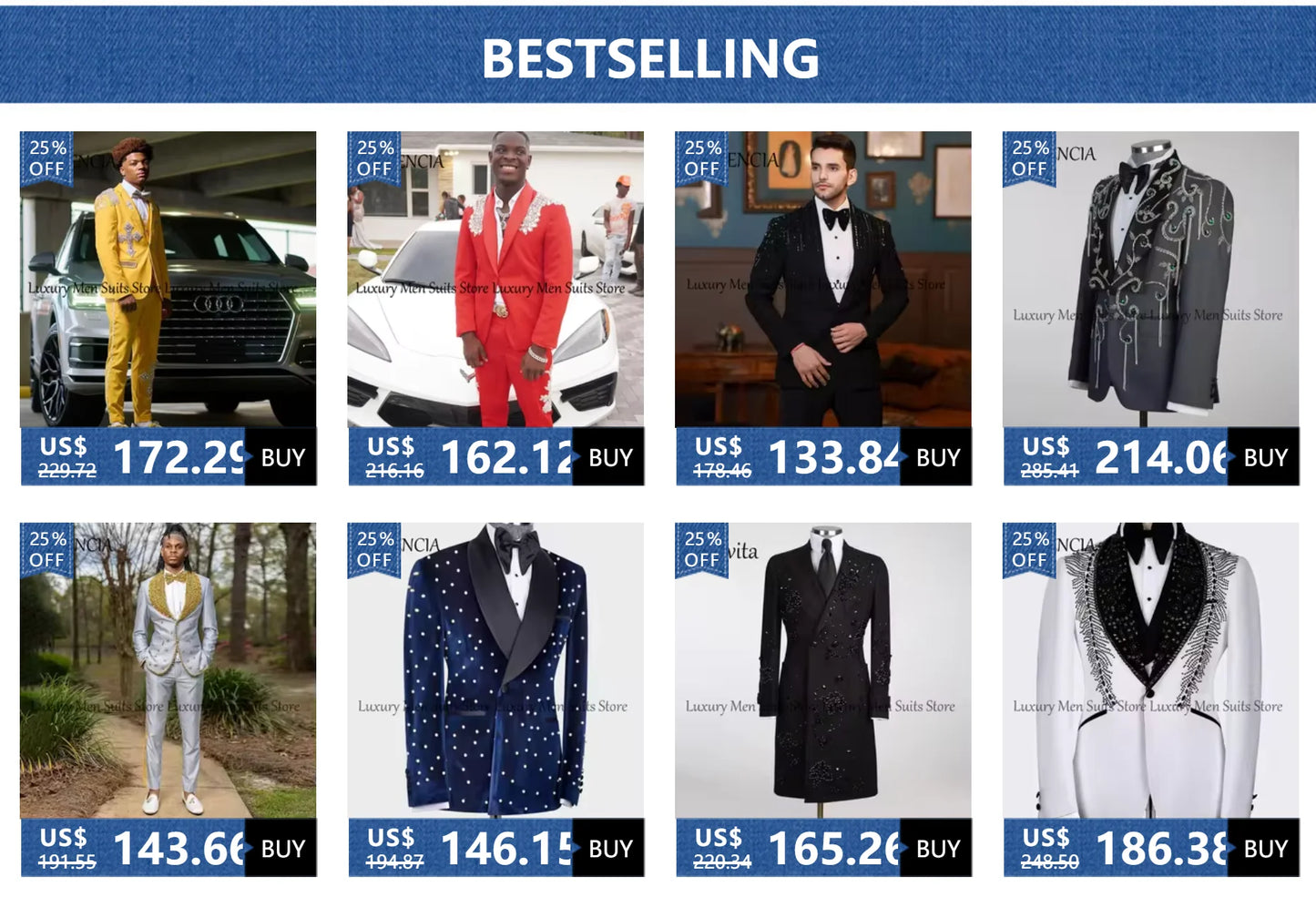 Customized Tuxedo Luxury Beaded Men Suits 2 Pieces Sets Male Dinner Party Blazers Slim Fit Groom Prom Terno Masculinos Completo