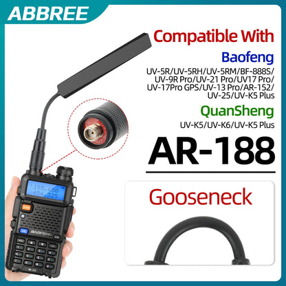 ABBREE AR-188 Gooseneck Tactical Antenna VHF UHF SMA-Female for Baofeng Walkie Talkie UV-5R 5RH 13 17 21 PRO Quangsheng UV-K5(6)