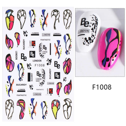1PCS Marbled Nail Sticker 3D Abstract Lines Sticker Nail Art Supplies Nail Decals Y2K Laser Butterfly Ladies Nail Art Decoration